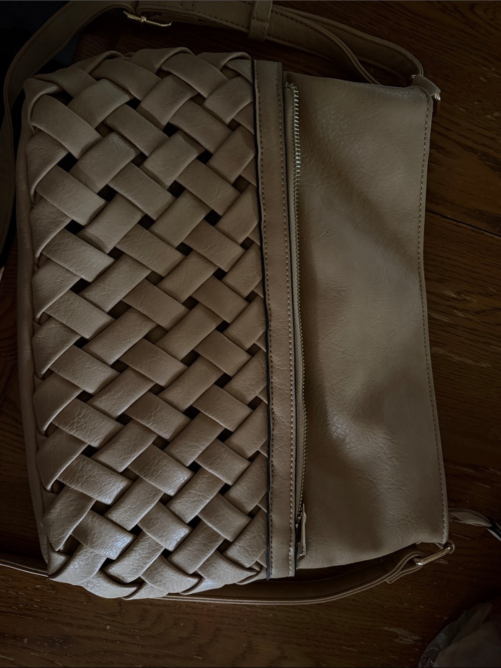 Woven Flap Crossbody Bag in Taupe
